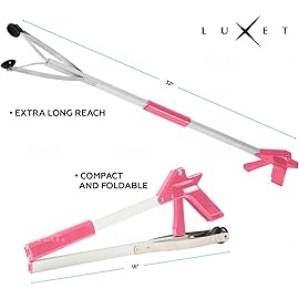 Grabber Tool 32 Suction Cup Grip Heavy Duty Aluminum -2 Pack- Lightweight Foldable Reacher Grabber Pickup Tool, Gripper Grabbers for Elderly Grab it Reaching Tool Trash Picker Grabber Pink, by Luxet