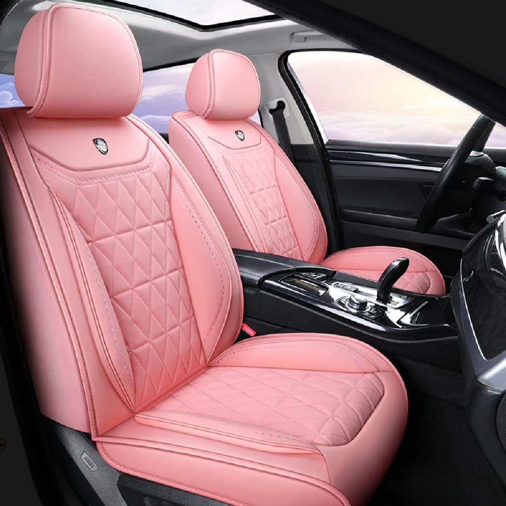 ZCJ XLX002 Leather Car Seat Covers, Faux Leatherette Automotive Vehicle Cushion Cover for Cars SUV Pick-up Truck Universal Fit Set Auto Interior Accessories? Airbag Compatible (Pink)