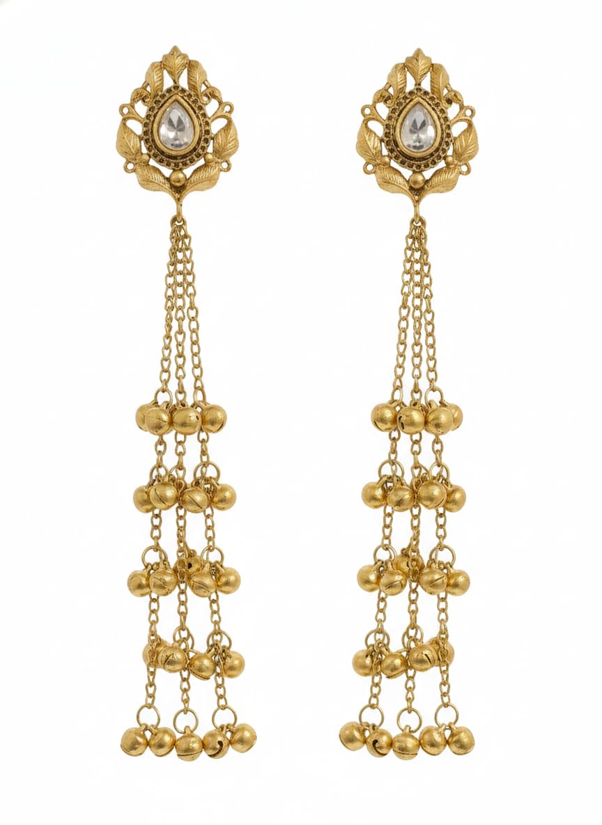 Traditional Kashmiri Gold Plated Antique Stud Long Jhumka Earrings for Women-picture-30