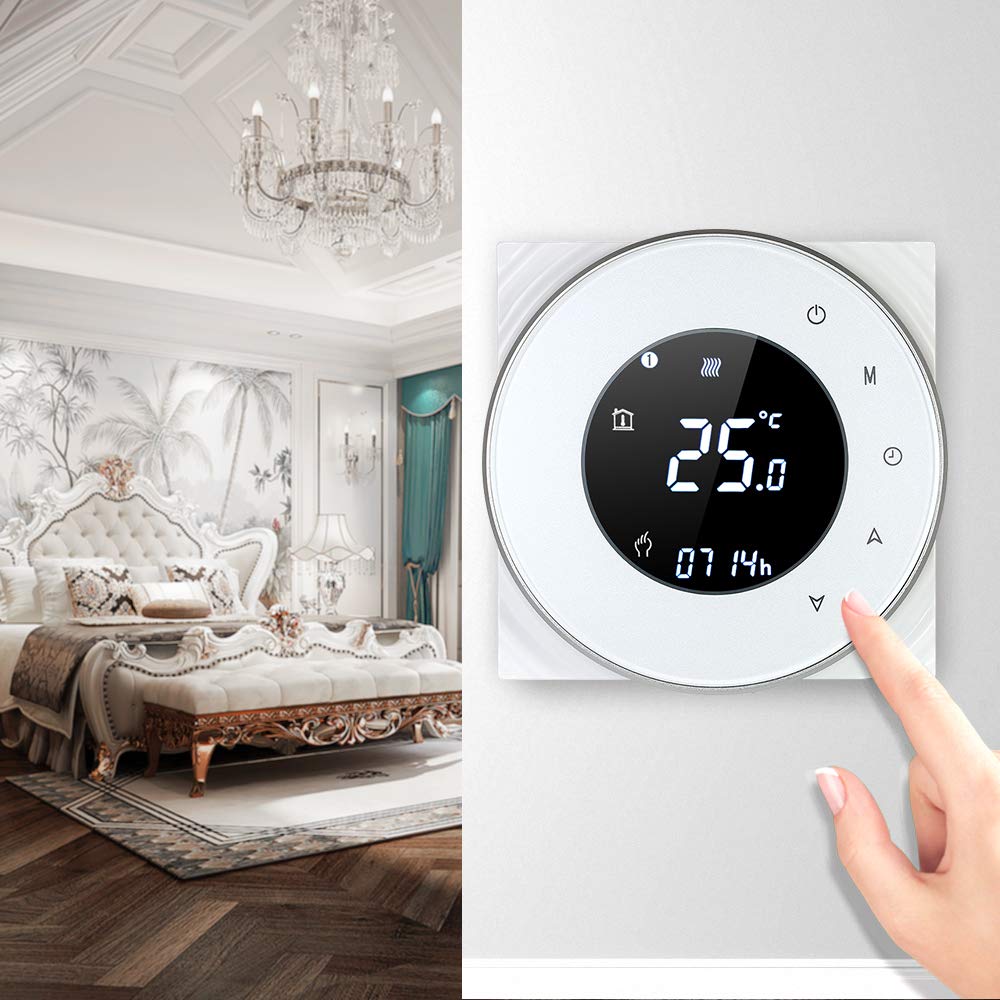 Decdeal Termostato programmabile tramite Wi-Fi, termostato intelligente wireless, con display LCD tattile, nero