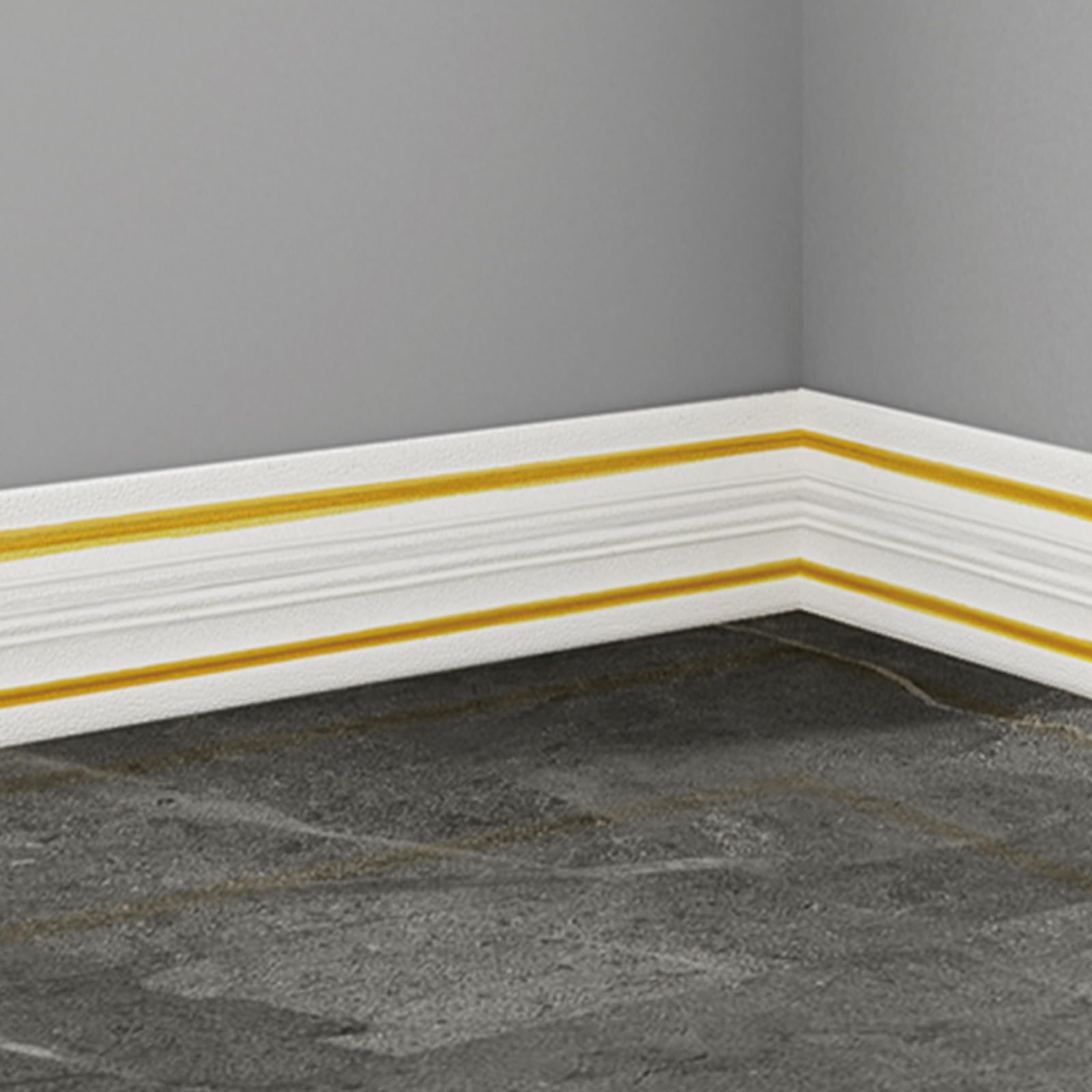 Fjqfhh White Llow Baseboard Skirting Border, 3D Self-Adhesive Waistline Skirting Baseboard Corner Line 2.300Cmx14cm(White Llow)
