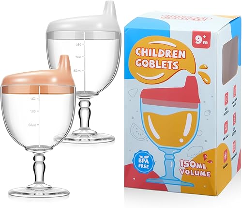 Miniatura 1 de Lallisa Paquete de 2 vasos para beber de vino para bebé, resistentes a derrames, para niños pequeños, diseño de copas de vino, copa de vino de