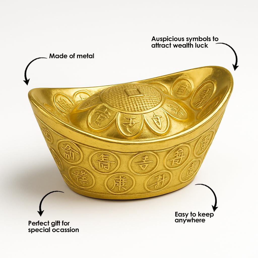 Vastu/Feng Shui Metallbarren für Reichtum, Glück, Erfolg, Glück und Wohlstand, dekoratives Vorzeigenstück, goldfarben