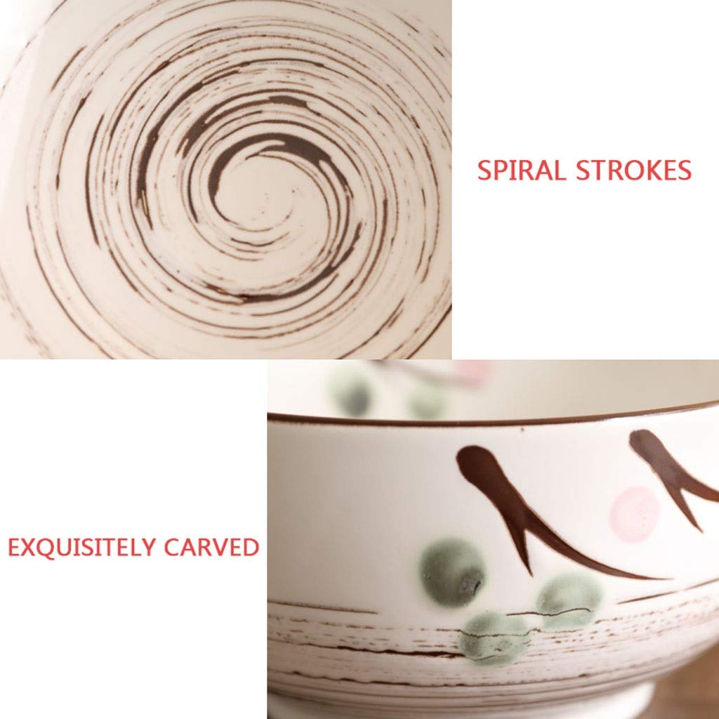 Keramikschale Mit Deckel Ramenschale Nach Japanischer Art Chinesische Restaurantschüssel Suppenschüssel Große Reisschale Mit Löffel, Essstäbchen (Color : Weiß, Size : A)