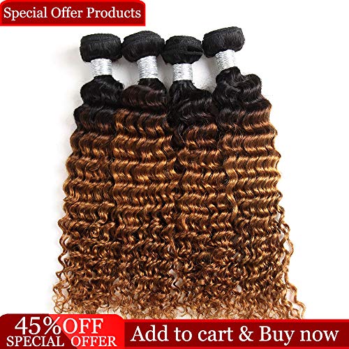 Ombre Brazilian Deep Wave Human Hair Weave 4Bundles 7A Dingfeng Hair Hot Sale 100% Unprocessed Ombre Hair Bunldes Brazilian Deep Curly Hair ExtensionsTotal 268g(T1B/30,18181818)