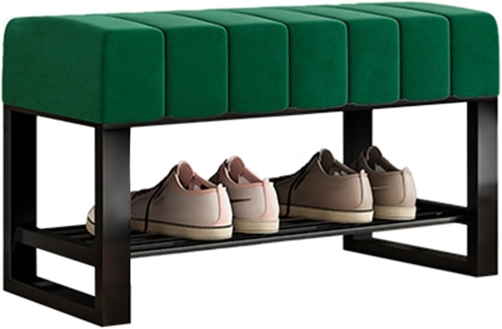 Banc de rangement en tissu vert 60cm avec étagère à chaussures pour l'entrée