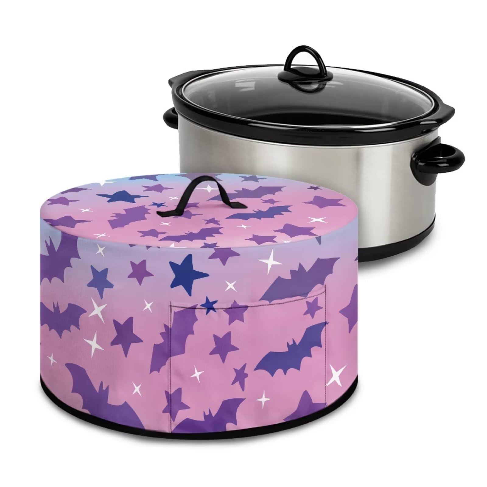 Maiyoinou Slow Cooker Dust Covers Oval Protection Decor Soft Easy to Install Slow Cooker Case with Pockets for Extra Accessories, Halloween Bat Stars