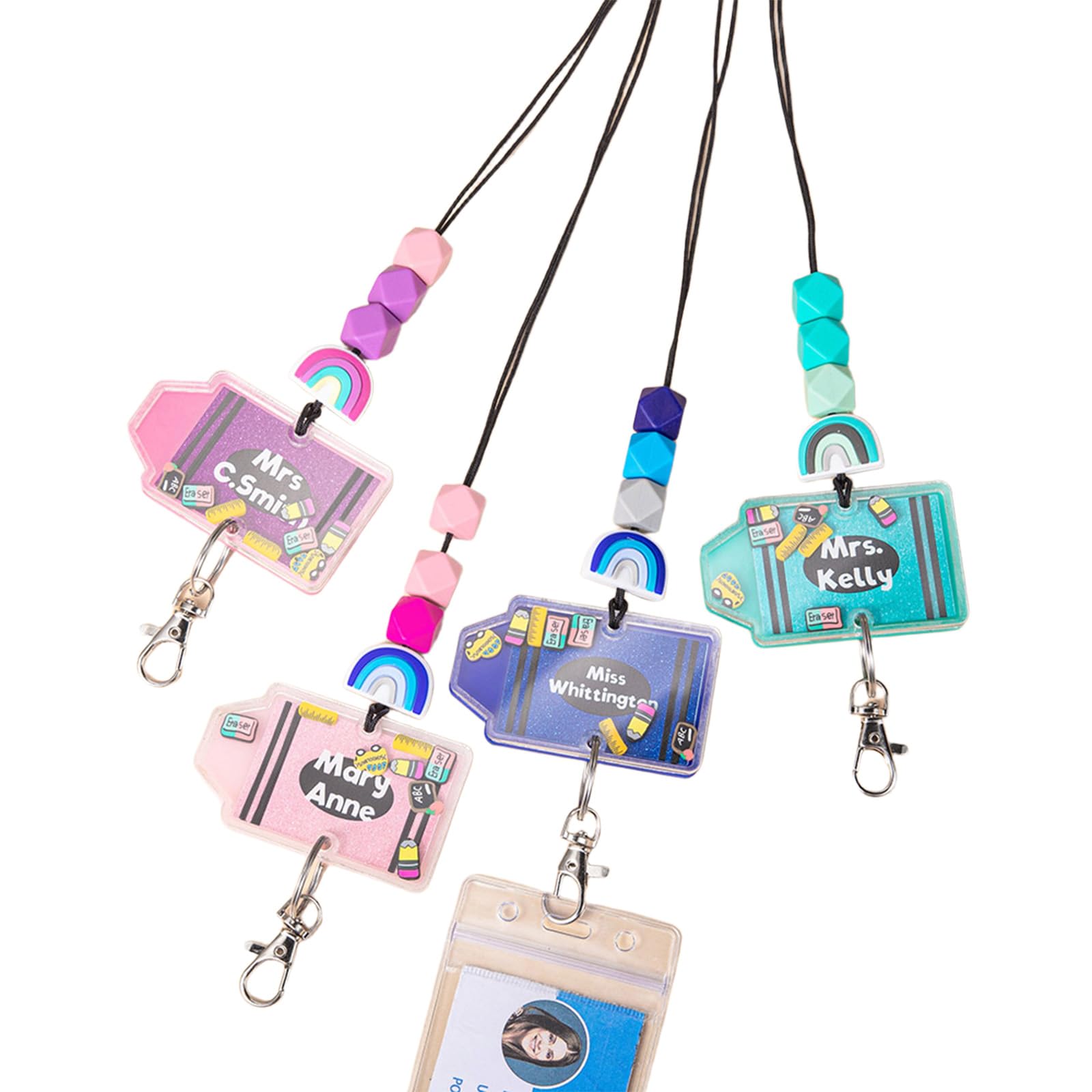 Personalized Beaded Lanyards for ID Badges Reel/Keys, Custom Teacher Lanyard with Name, Teacher's Day Appreciation Gift for Teacher