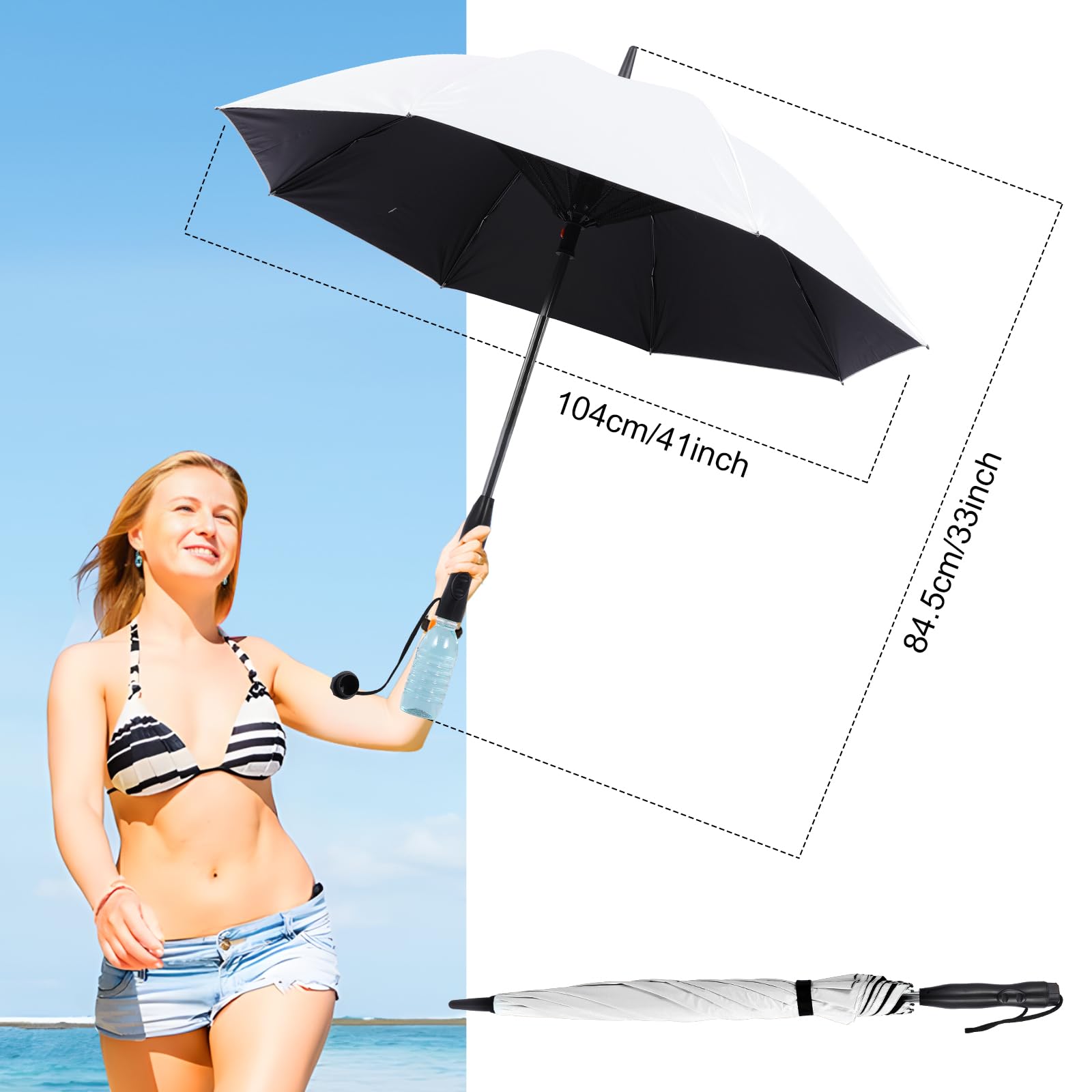Parapluie avec ventilateur et brume, rechargeable – Solution ultime pour le refroidissement et la protection UV – Idéal pour l'été, la plage, les sports de plein air, le golf, les activités de pêche