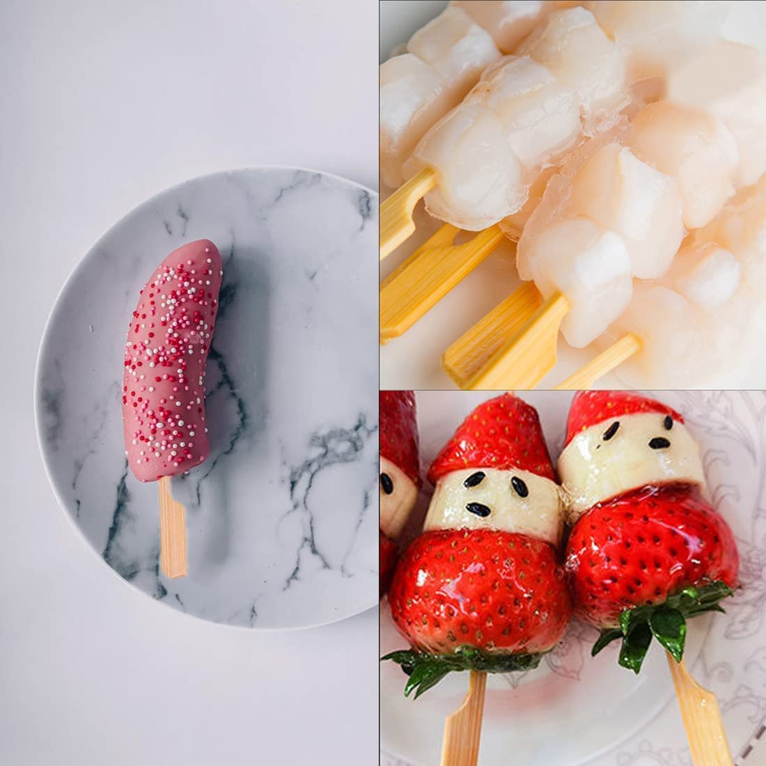 100 palitos para Comer con los Dedos, brochetas de bambú para Asar brochetas de bambú, bocadillos de Frutas, palitos de Postre (15 cm)