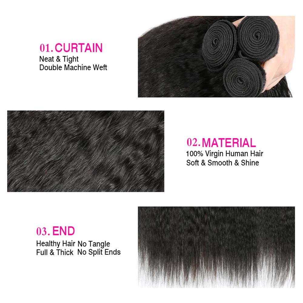 Kinky Straight Human Hair Bundles Yaki Straight Brazilian Virgin Human Hair 24 24 24 inch Unprocessed Virgin Natural Color Kinky Straight Human Hair Extensions