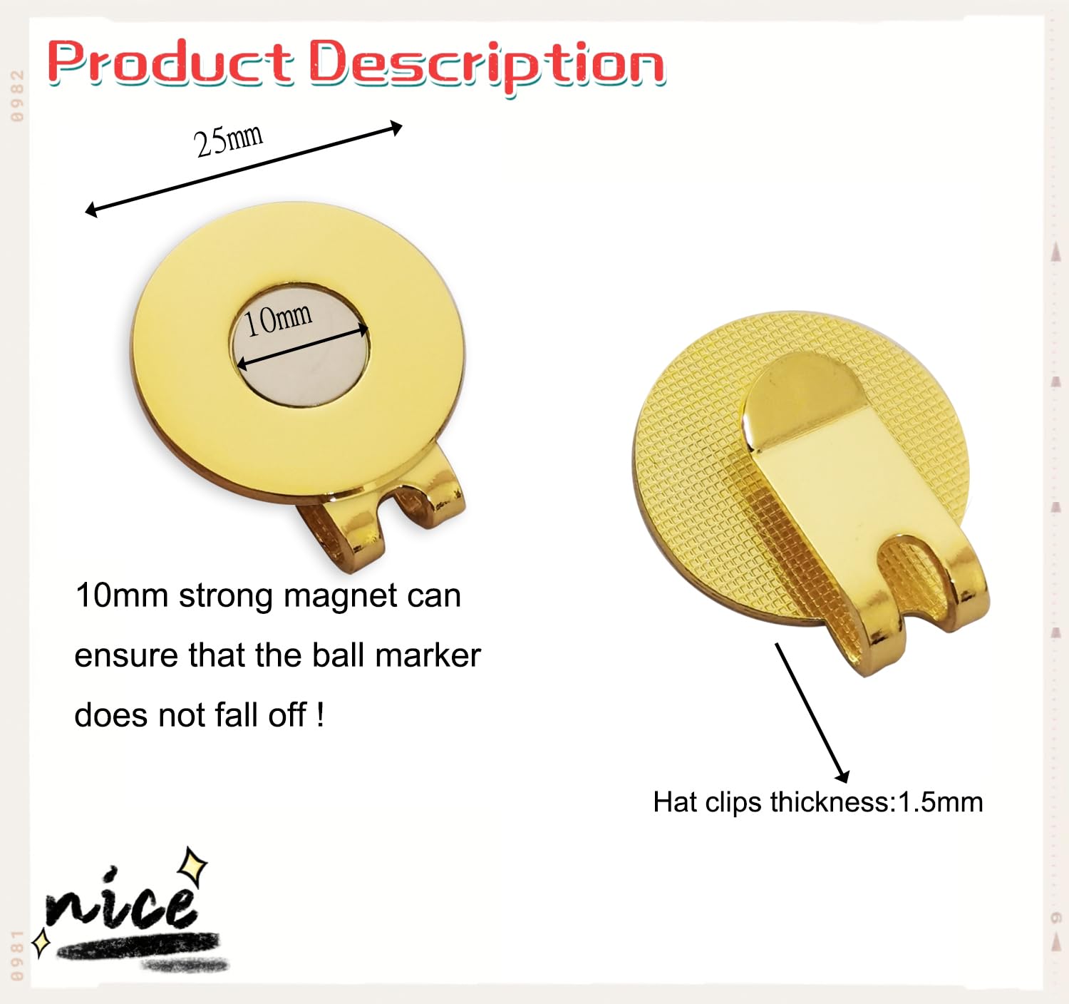 Adhere 2pcs Golf Hat Clip Golf Ball Marker Holder Magnetic Golf Cap Clips Without Ball Marker (2PCS Gold) - Image 2