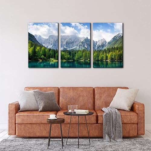 Vista 133 de 3 piezas de pintura verde para pared, parque nacional de Yosemite, agua clara, lago, montañas, árboles, rocas, impresiones sobre lienzo, decoración