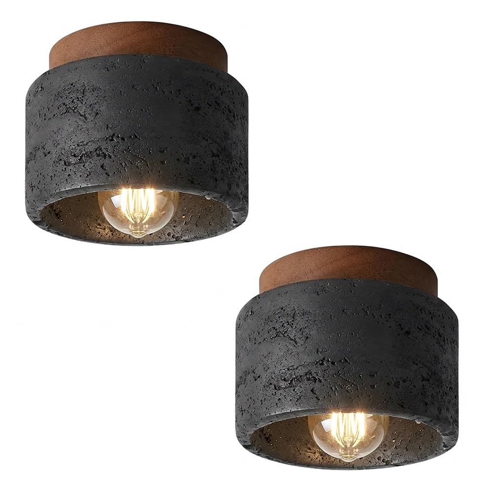 ITOSUI Modern Travertine Flush Mount Ceiling Light Solid Wood Black Small Stone Shade 4.7-Inch Celing Lamp Fixture for Hallway Entryway Corridor Kitchen E26 Base 3 Color Lighting(Black,2-Pack)