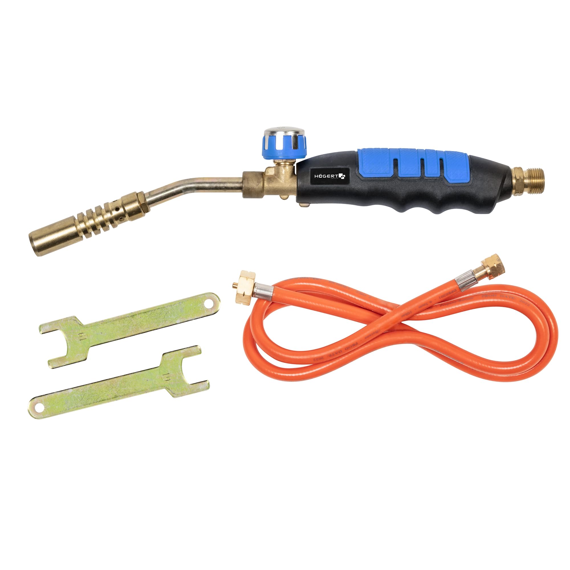 Högert Technik Gasbrenner Set HT2C511, Lötbrenner mit 2 kW Leistung, 1850C Flammentemperatur, inkl. 1,5m Schlauch und Schlüssel, für Löten und Abflammen