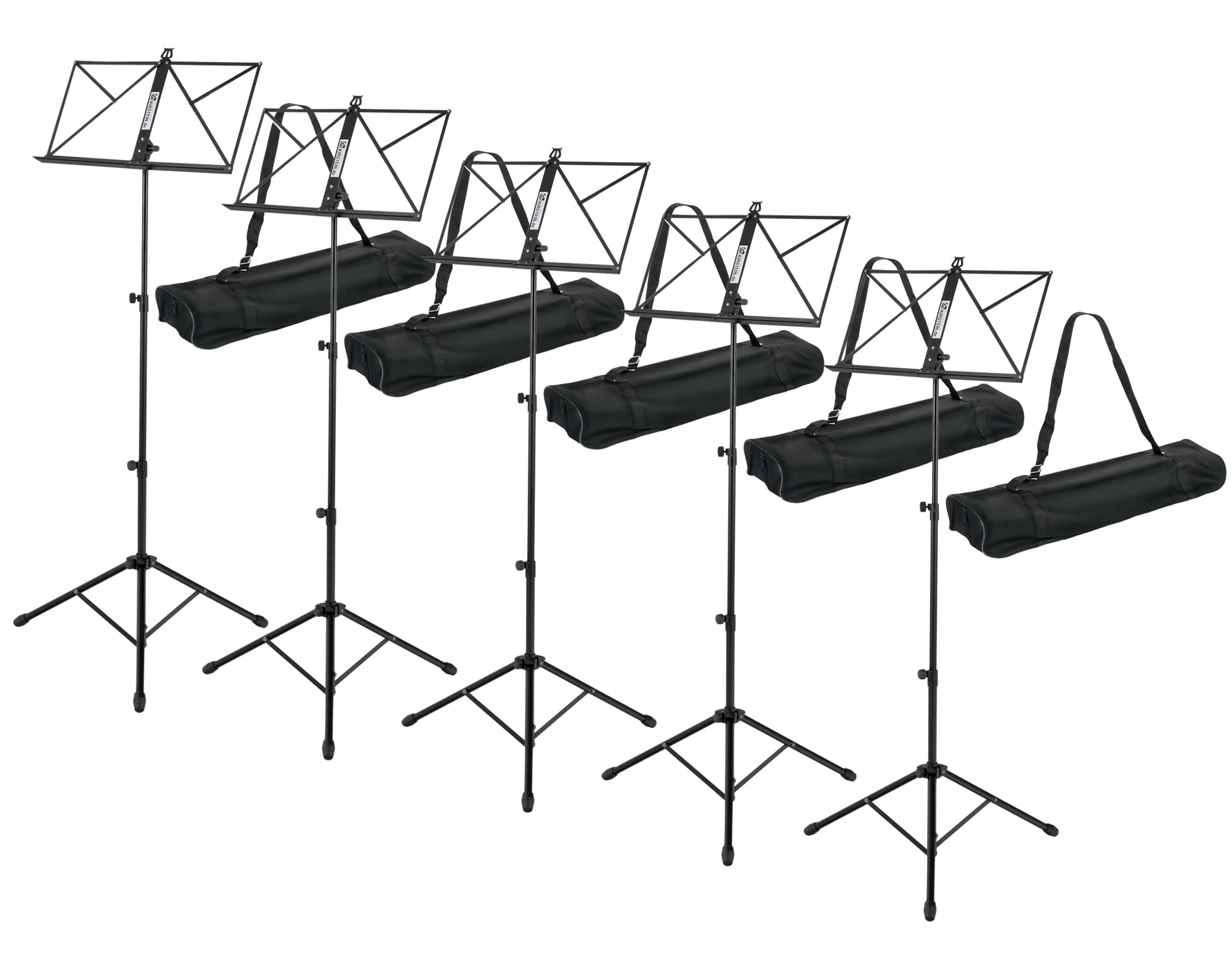 5er Set Kirstein Notenständer inkl. Tasche (höhenverstellbar von 44-97 cm, rutschfeste Gummifüße, Tragetasche mit Schultergurt, stabil) Schwarz