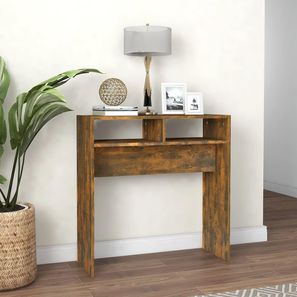 SXZenSpace Console Table Smoked Oak 78 x 30 80 cm Engineered Wood Hallway Side Modern Slim Design Easy Assembly for Living Room Corridor and Bedroom