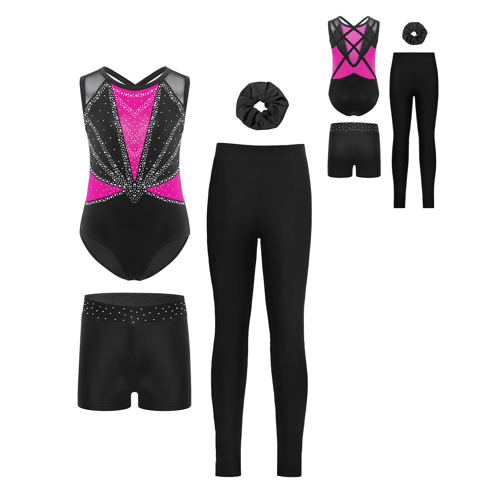 Vxuxlje Bambini Body Ginnastica Ritmica Bambine Con Shorts Tuta Intera Da Pattinaggio Artistico Ragazze Body Danza Classica Danza Classica Rosa scuro 13-14 anni