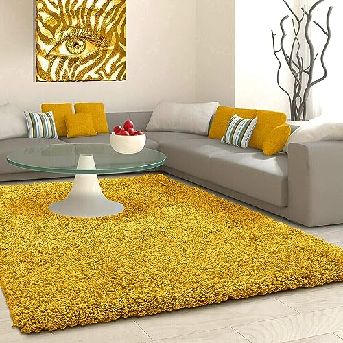 Image of Solid Shaggy Carpets and Rugs for Bedroom Drawing Room 9x12 Feet Mustard Color