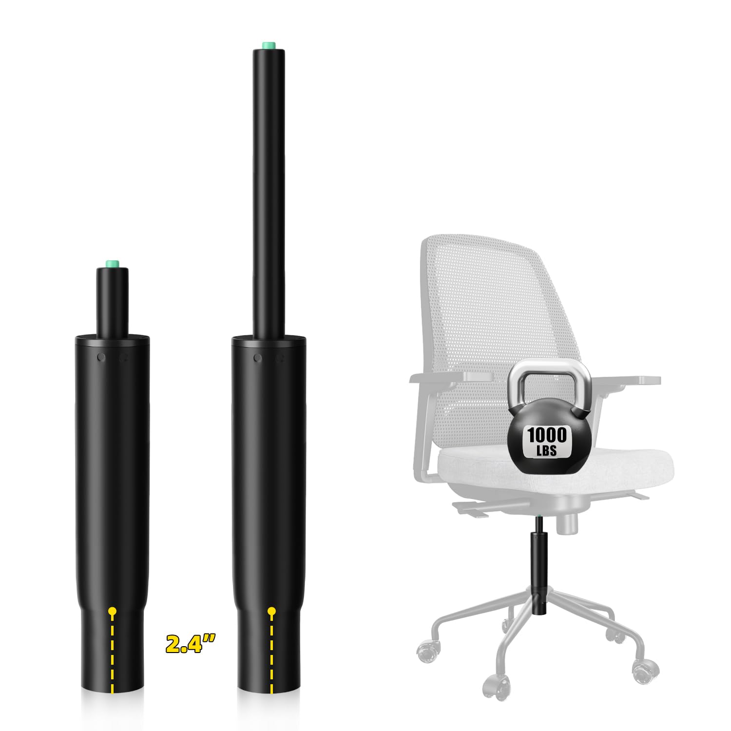 Photo 1 of 9 Inches to 15 Inches Short Office Chair Cylinder Replacement, 5.5" Stroke, Heavy Duty 1000 lbs, Lower the Seat Height by 2", Fits for Office Chair High Base Short Person, Class4 (Sinking 2.4")