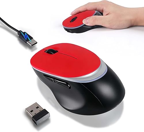 Ratón inalámbrico Bluetooth, Bluetooth 5.0 y receptor USB 2.4G, recargable, compacto y portátil, clic silencioso, diseño ergonómico, DPI ajustable,