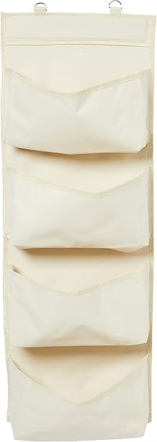 Premier Housewares 4-Tier Over Door Hanging Organiser, Cream, 10 x 34 x 90 cm