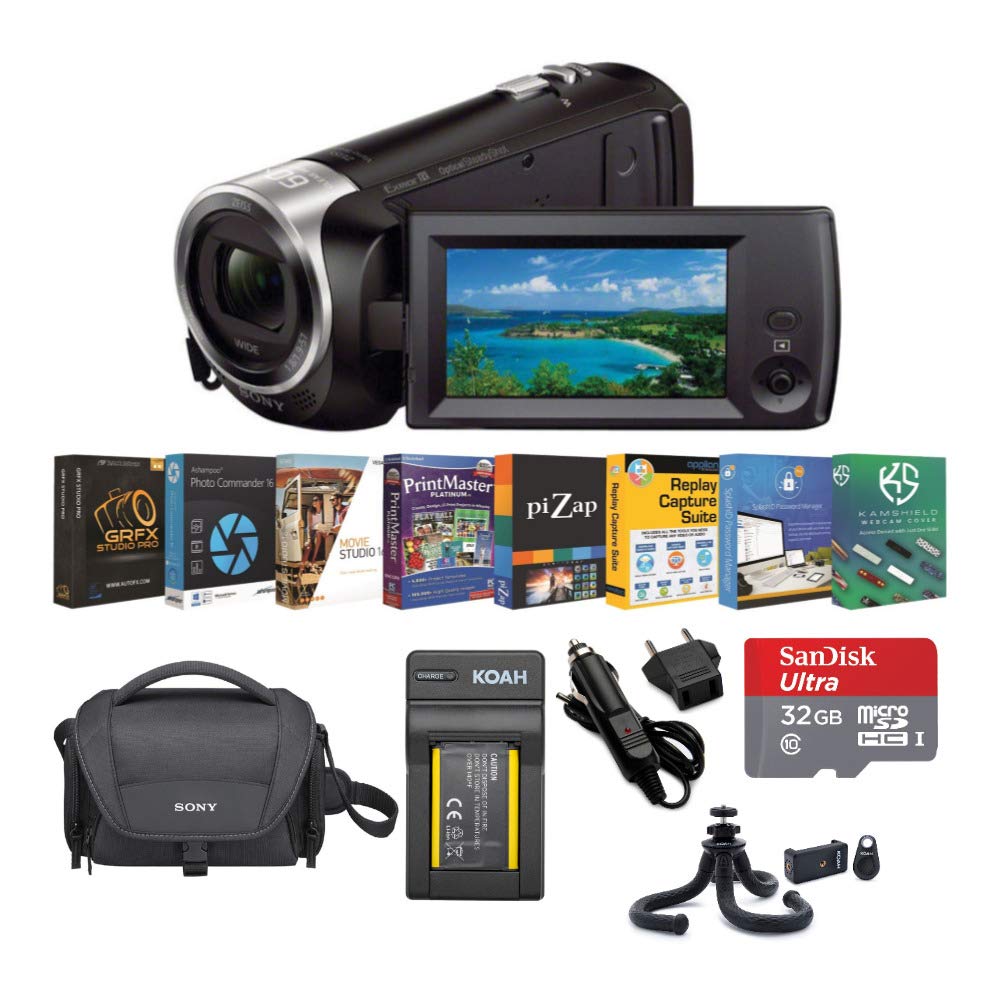 SonyHDR-CX405 1080p Full HD Handycam Camcorder Bundle with Camera Gadget Bag, Flex Pod Tripod, Replacement Battery, 32 GB MicroSD with SD Adapter, and Photo Software Suite (6 Items)