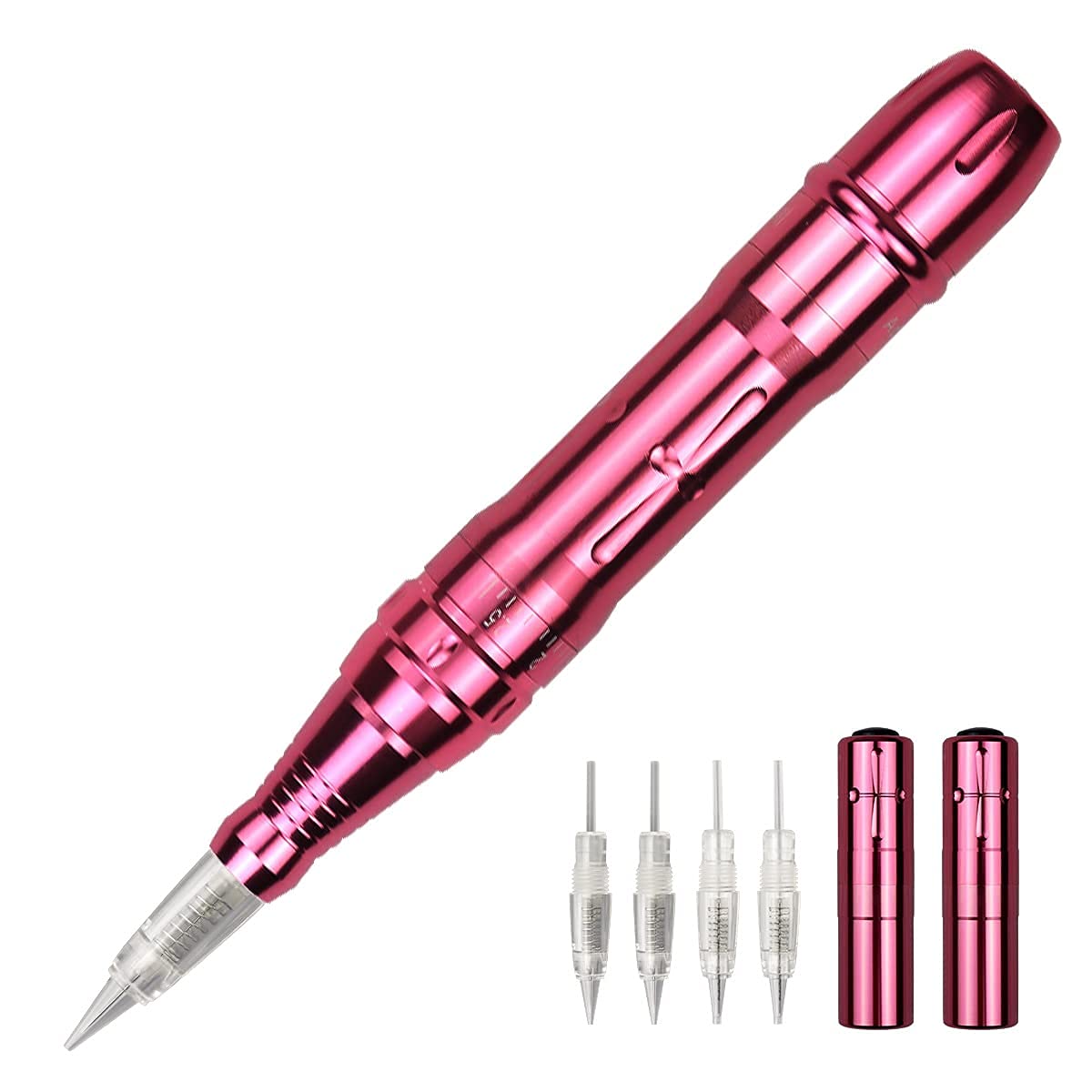 Multifunktions Drahtloser Permanent Makeup Maschine 2 Stück Batterien Tattoo Machine für Ombre Powder 20 Stück Tattoo Nadeln 1RL (Rose)
