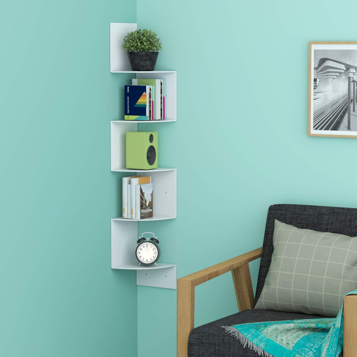 HIIMIEI Corner Shelf, Acrylic 5 Tier Corner Floating Shelf Wall Mount