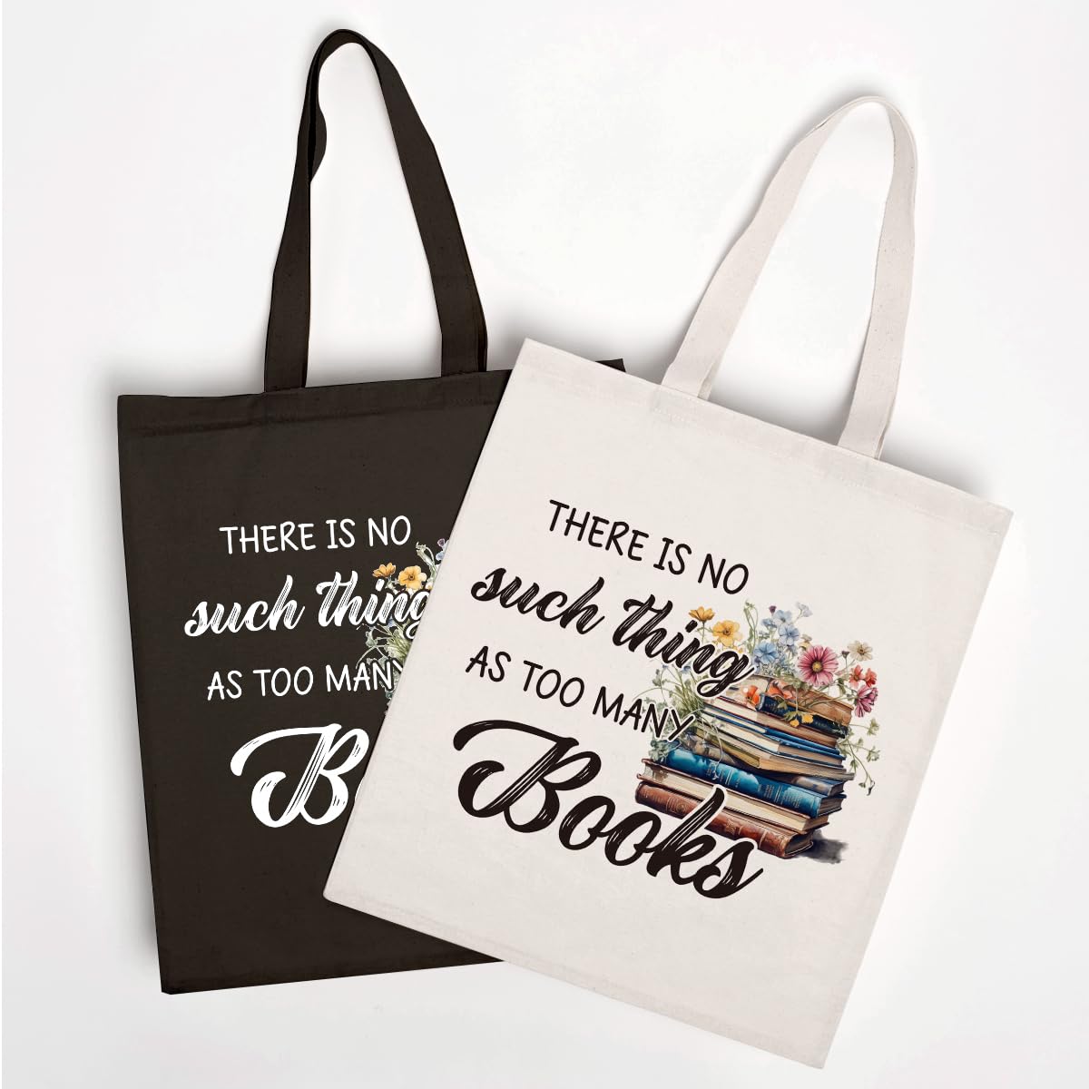 2PCS Canvas Tote Bags for Women - Book Lover Gift for Librarian, Teacher, Readers - Black, White - Image 6
