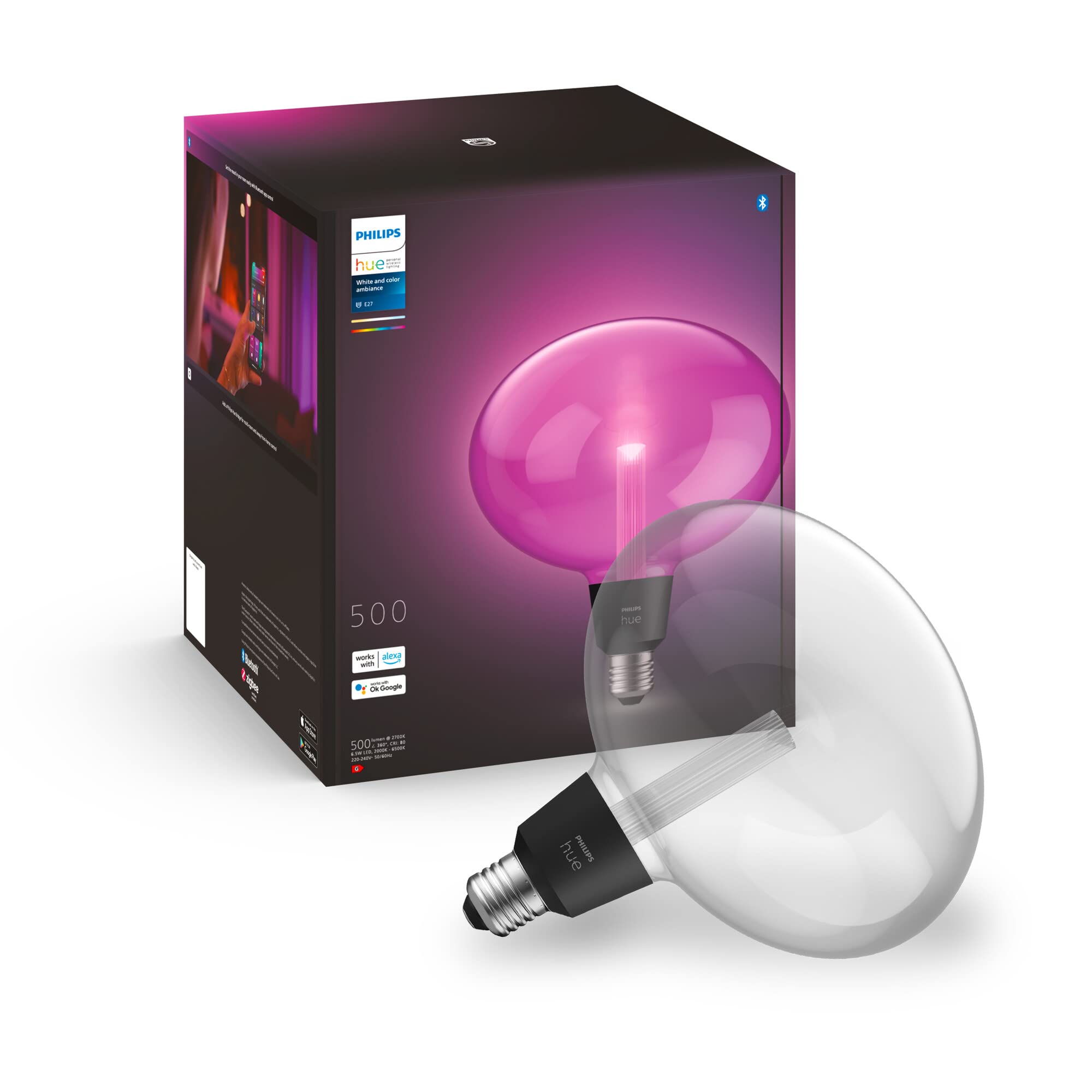 Philips Hue White & Color Ambiance Lightguide Ellipse 500lm, dimmbare LED Lampen für das Hue Lichtsystem mit 16 Mio. Farben, smarte Lichtsteuerung über Sprache und App