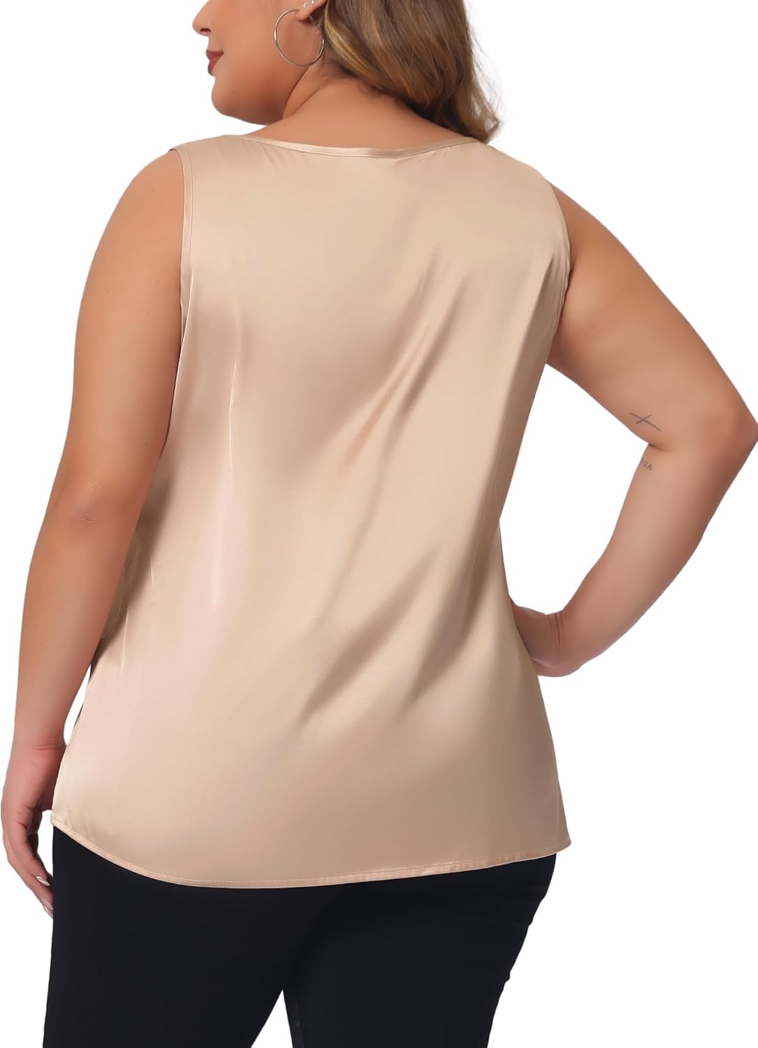 Agnes Orinda Plus Size Silk Satin Tank Tops for Women V Neck Casual Cami Sleeveless Blouses Summer Basic Camisole - Image 4