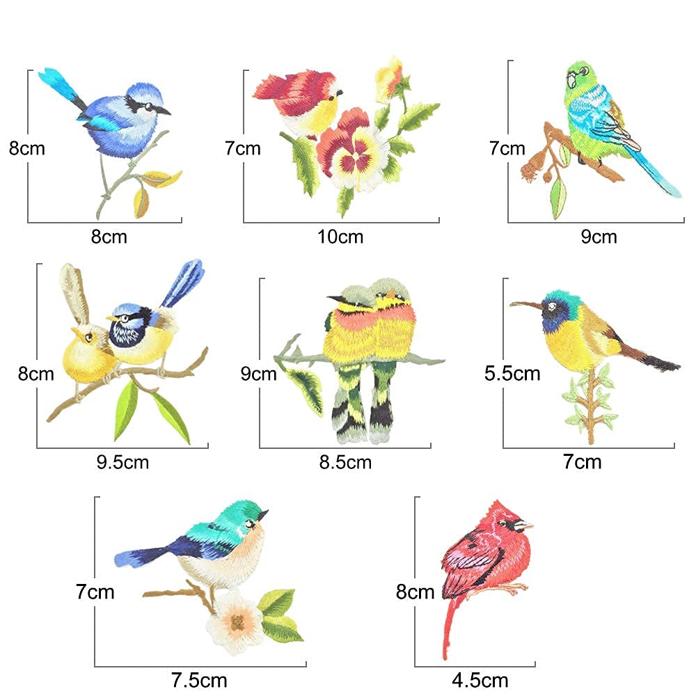 Lot De 2 Patches Brodés Oiseaux Thermocollants - 7x6.8 Cm, En Polyester - Pour Personnaliser Vêtements, Sacs, Coussins