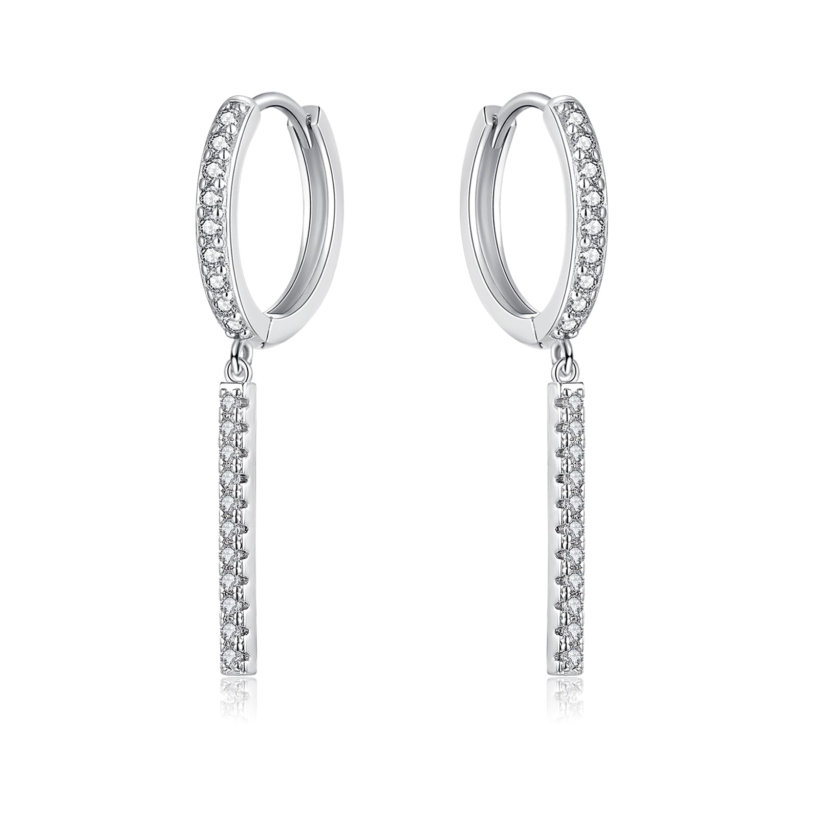 Zolkamery Ohrringe Silber 925 Hängend, 925 Sterling Silber Creolen Ohrringe mit Stab/Herz/Augen Anhänger, Zirkonia Ohrhänger für Damen, Neutral Hypoallergen Hängeohrringe, Damenschmuck mit Box