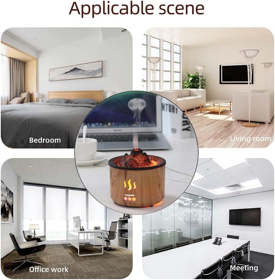 Volcano Essential Oil Diffuser with Jellyfish Mist - 260ml Ultrasonic Aromatherapy Diffuser, Color-Changing LED, Quiet Operation, Auto Shut-Off - Wood Grain Humidifier & Night Light
