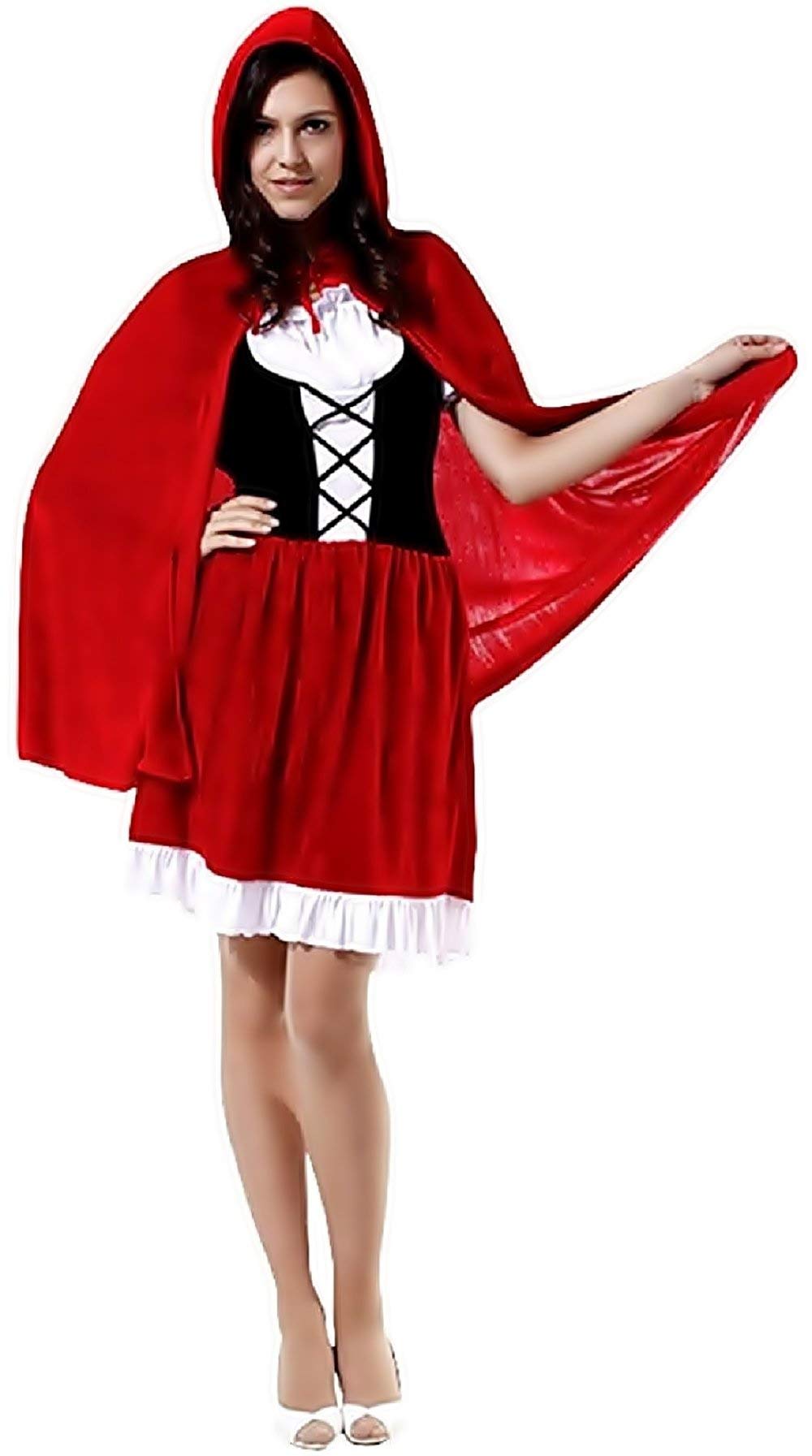 kostium z czerwonym kapturem przebranie karnawał aksamit czerwony Halloween dla dorosłych kobiet dziewcząt rozmiar uniwersalny pomysł na prezent na Boże Narodzenie i urodziny