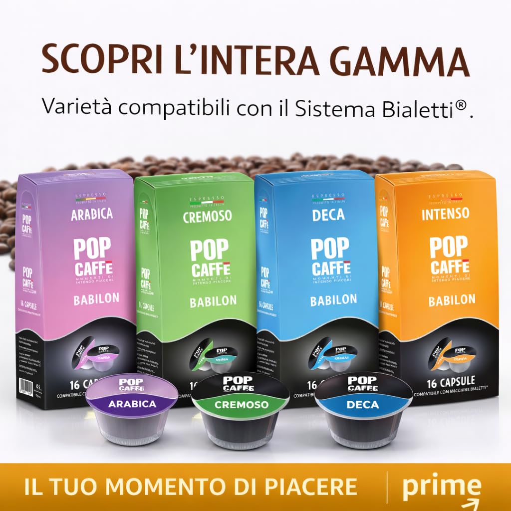 POP CAFFÈ 96 Capsule Compatibili Bialetti – Miscela Cremoso Intenso e Vellutato – Crema Densa e Persistente – Compatibili con Macchine Bialetti di Ultima Generazione