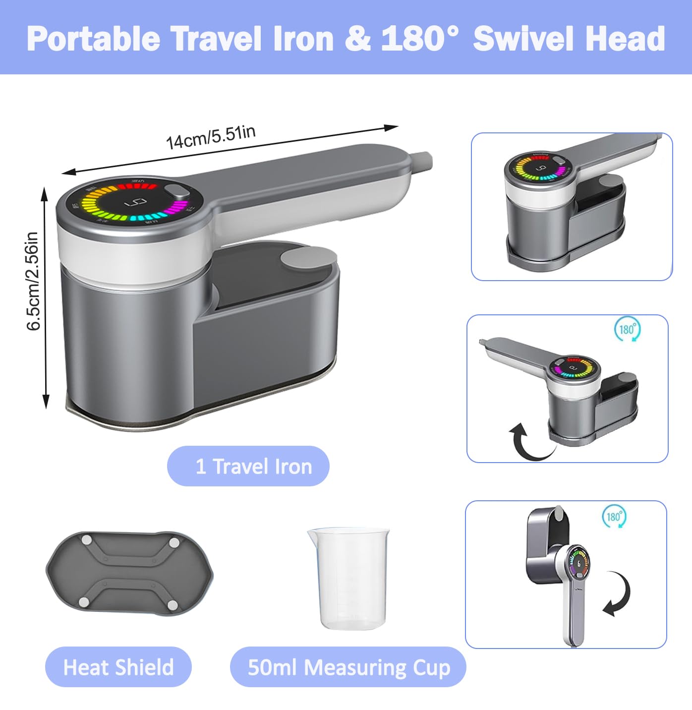 Ferro da Stiro Portatile da Viaggio, Ferro da viaggio portatile da 1200 W con 6 Modalità, 2 in 1 Mini Ferro da Stiro con Serbatoio dell'Acqua da 120 ml, Pieghevole a 180°