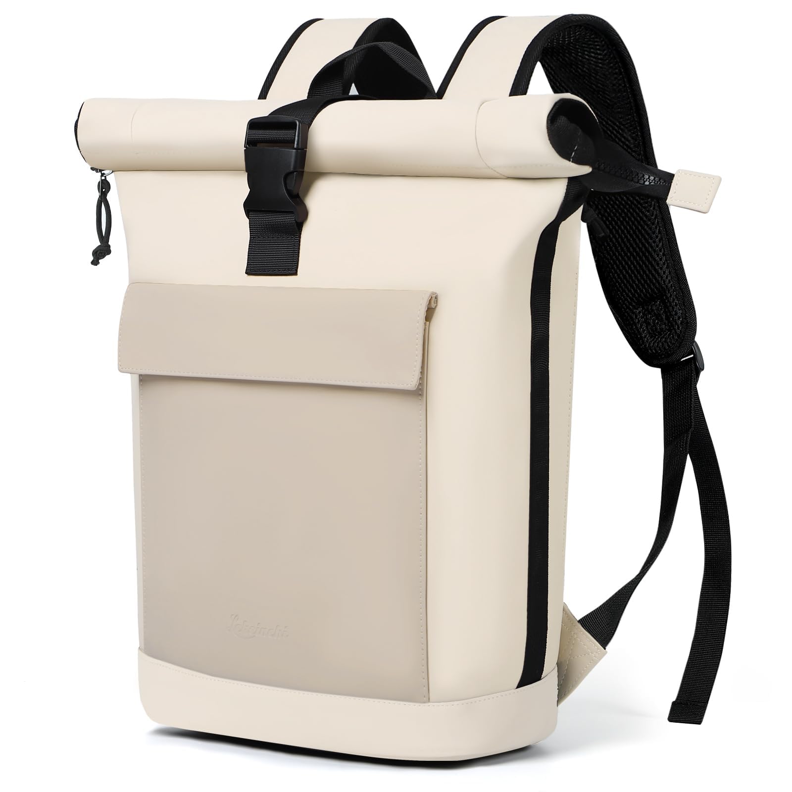 Lekeinchi Mochila Enrollable Hombre & Mujer - Rolltop Extensible Mochila Portátil 17" Impermeable Mochila Ordenador Casual Bolso para Viaje, Uni, Trabajo, 18-25L, Beige