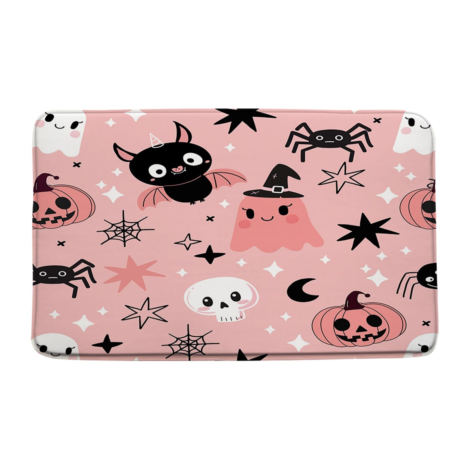 Happy Halloween Bath Mat Pink Cute Ghost Spooky Cartoon Halloween Holiday Party Horror Night Creative Floor Rug Rug
