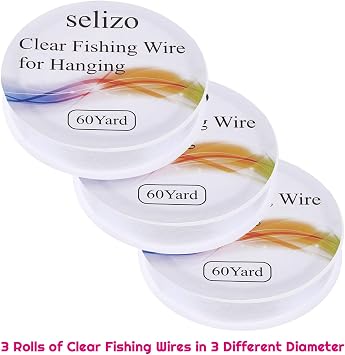 Fishing Wire, Selizo 3Pcs Clear Fishing Line Jewelry String Invisible Nylon Thread for Hanging Decorations, Beading and Crafts (3 Sizes, 60 Yards per Roll)