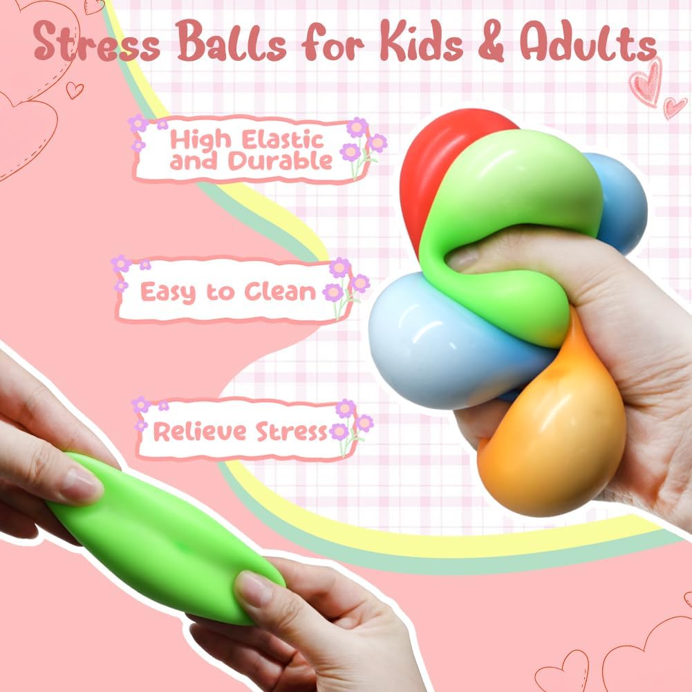 LUKBERA 28Pcs Valentines Cards with Stretchy Balls, Fidget Stress Squeeze Balls for Kids School Valentines Party Favors Exchange Gifts