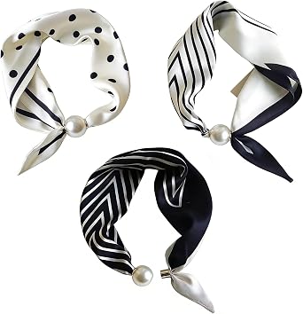 3Pcs Magnetic Clasp Satin Scarf Elegant Ladies Neck Decoration | Silk Scarf Necklace for Woman Glossy Neck Wrap for Office Commute, Lightweight Fashion Accessory