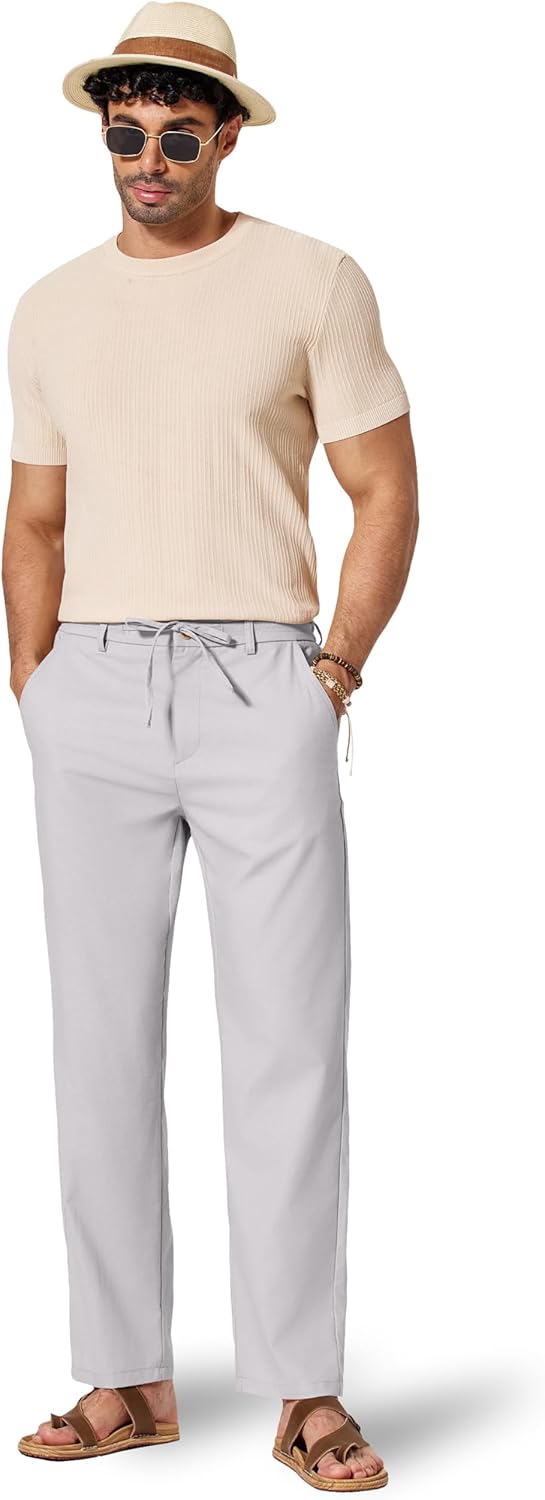COOFANDY Men's Cotton Linen Pants Casual Drawstring Dress Pants Beach Summer Lightweight Trousers - Image 6