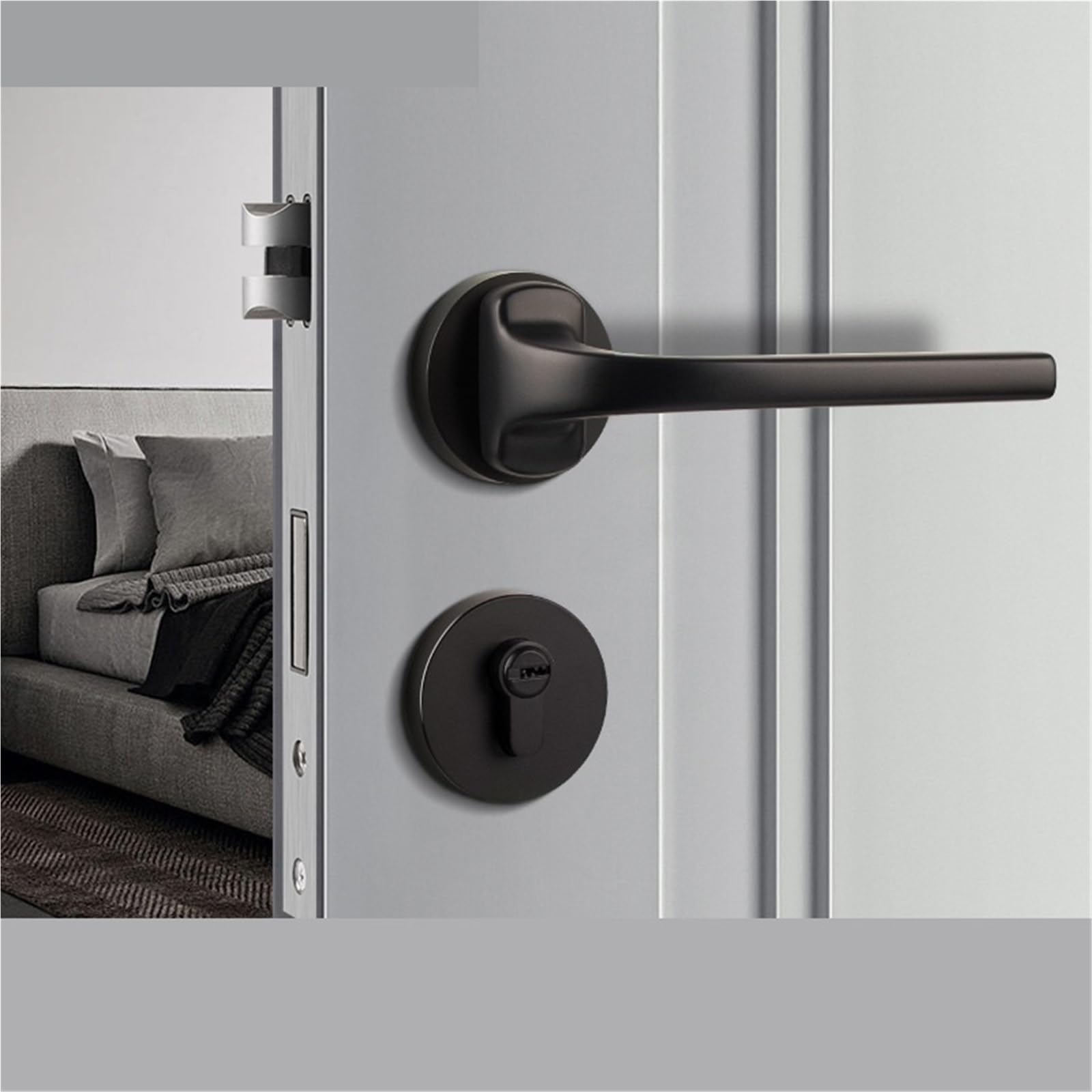 Serrure de porte intérieure universelle en zinc avec poignée fendue pour chambre