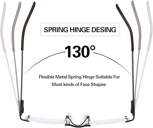 Miniatura 5 de Paquete de 3 lentes de lectura sin montura para hombres, con bloqueo de luz azul, bisagra de resorte, brazos de metal, resistentes y elegantes