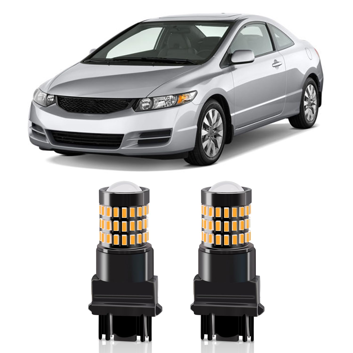 Amber Yellow 3157 3156 3457 3057 LED Blinker Light Bulbs Compatible with 2006-2011 Honda Civic Coupe Front Turn Signal Lights & 2001-2003 Honda Civic Sedan Rear Turn Signal Lights, Pack of 2