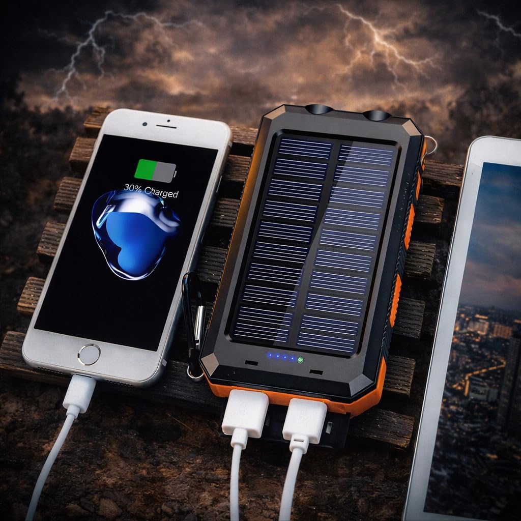 WEERSHUN 10000mAh Portable Solar Power Bank, Portable Charger, Solar Power Bank with Dual Bright Flashlights for Camping, Hiking, and Outdoor Use, Fast Charging Battery Pack (1PCS)