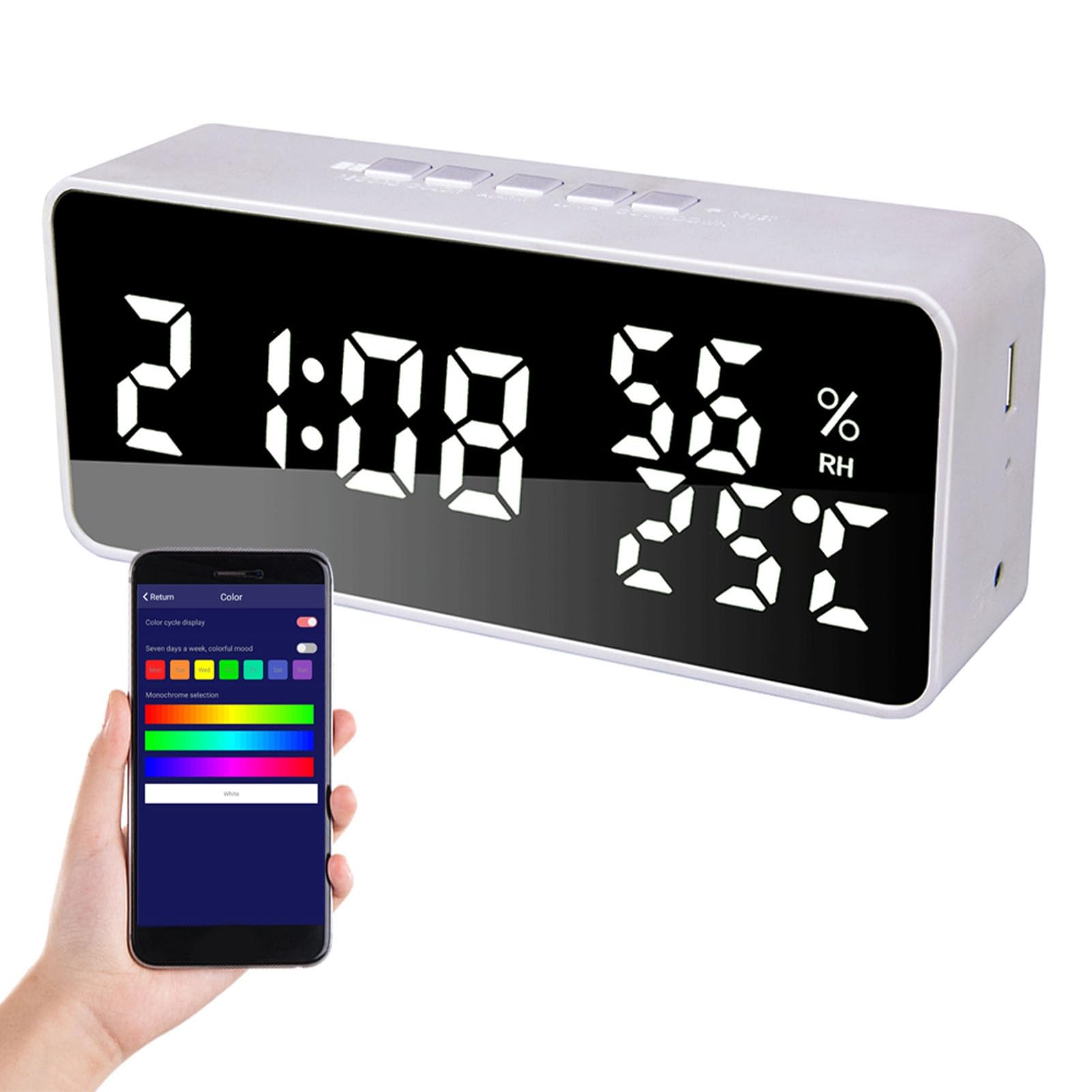 Reloj de Escritorio Pantalla LED Reloj Despertador Digital Temporizador de Cuenta Regresiva Función de Repetición Brillo Ajustable para Oficina de Dormitorio con Pantalla de Temperatura y