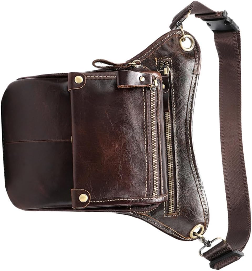 Vintage Genuine Waist Pack for Men Lightweight Outdoor Sports Pouch with Multi-compartment Storage for Phone Keys Cards Travel and Daily Use